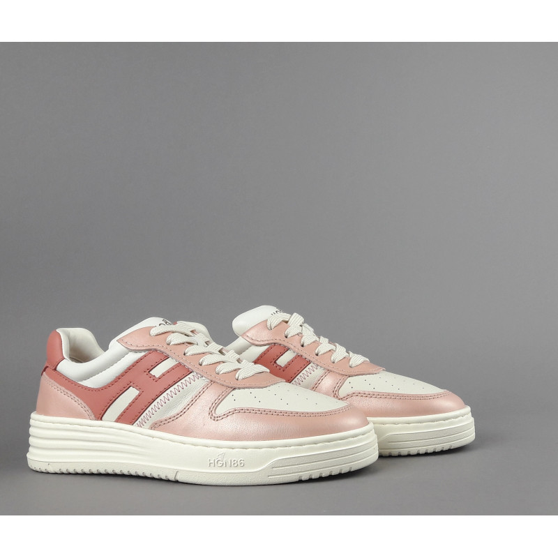 Hogan Sneakers Donna H630 Pelle Perlata Rosa/Bianco Opaco H Lunga Pelle Prezzo 390,00