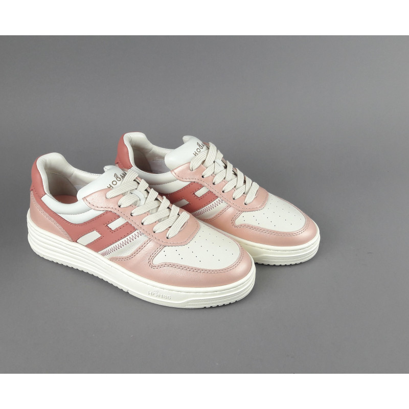 Hogan Sneakers Donna H630 Pelle Perlata Rosa/Bianco Opaco H Lunga Pelle Prezzo 390,00