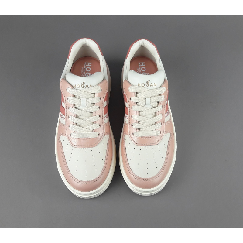 Hogan Sneakers Donna H630 Pelle Perlata Rosa/Bianco Opaco H Lunga Pelle Prezzo 390,00