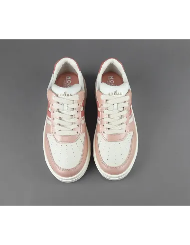 Hogan _ Sneakers Donna H630 Pelle Perlata Rosa/Bianco Opaco H Lunga Pelle Prezzo 390,00