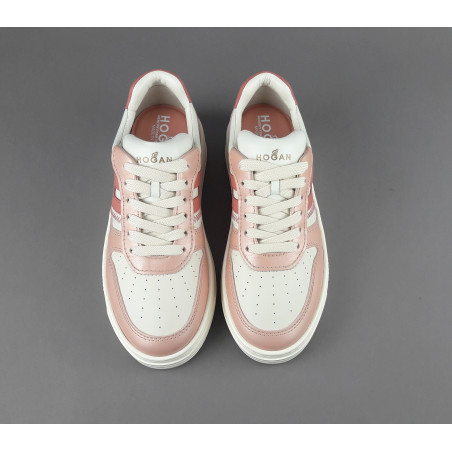 Hogan Sneakers Donna H630 Pelle Perlata Rosa/Bianco Opaco H Lunga Pelle Prezzo 390,00