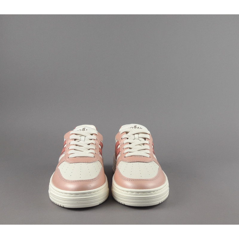 Hogan Sneakers Donna H630 Pelle Perlata Rosa/Bianco Opaco H Lunga Pelle Prezzo 390,00