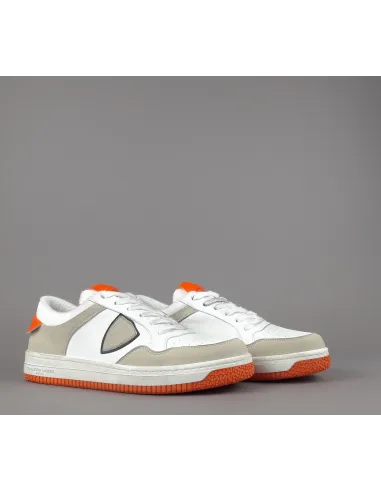 Philippe Model Sneakers Uomo Low Lyon Microfibra Vegan Bianco Arancio Fluo Prezzo 260,00