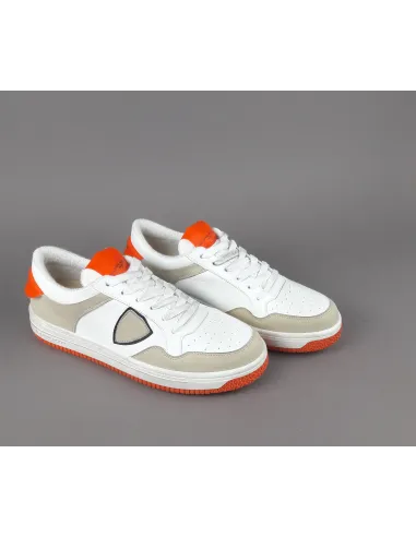 Philippe Model Sneakers Uomo Low Lyon Microfibra Vegan Bianco Arancio Fluo Prezzo 260,00