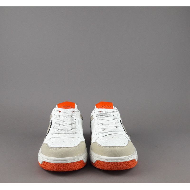 Philippe Model _ Sa Sneakers Uomo Low Lyon Microfibra Vegan Bianco Arancio Fluo Prezzo 260,00