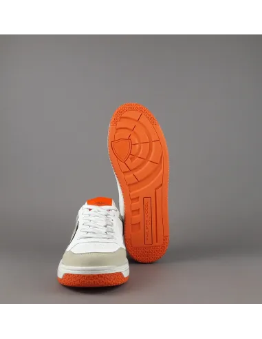 Philippe Model Sneakers Uomo Low Lyon Microfibra Vegan Bianco Arancio Fluo Prezzo 260,00