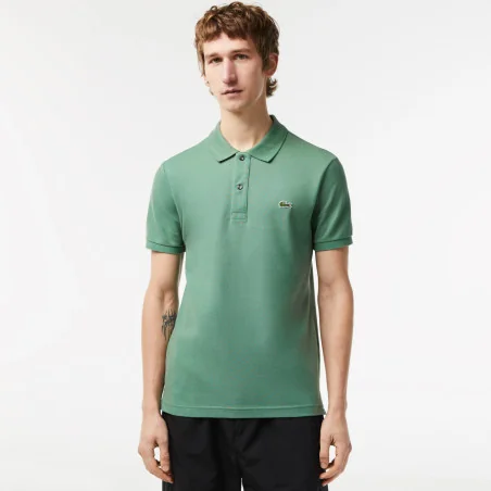 Lacoste _ Sa Polo Uomo Slim Fit In Piqué Di Cotone Verde Militare Lavato Prezzo 110,00