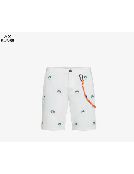 Sun 68 Bermuda Uomo Cotone Stretch Bianco Ricami Palma Prezzo 90,00