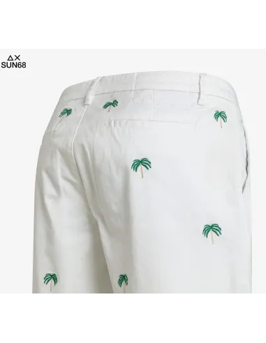Sun 68 Bermuda Uomo Cotone Stretch Bianco Ricami Palma Prezzo 90,00
