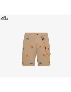 Sun 68 Bermuda Uomo Cotone Stretch Cammello Ricami Fiori Prezzo 90,00