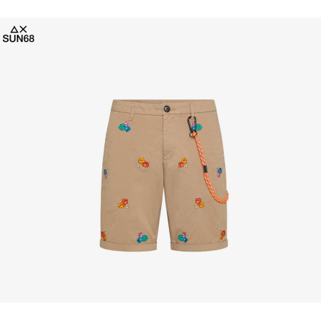 Sun 68 _ Sa Bermuda Uomo Cotone Stretch Cammello Ricami Fiori Prezzo 90,00
