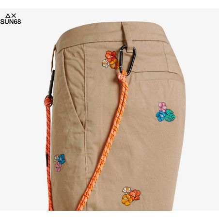Sun 68 _ Sa Bermuda Uomo Cotone Stretch Cammello Ricami Fiori Prezzo 90,00