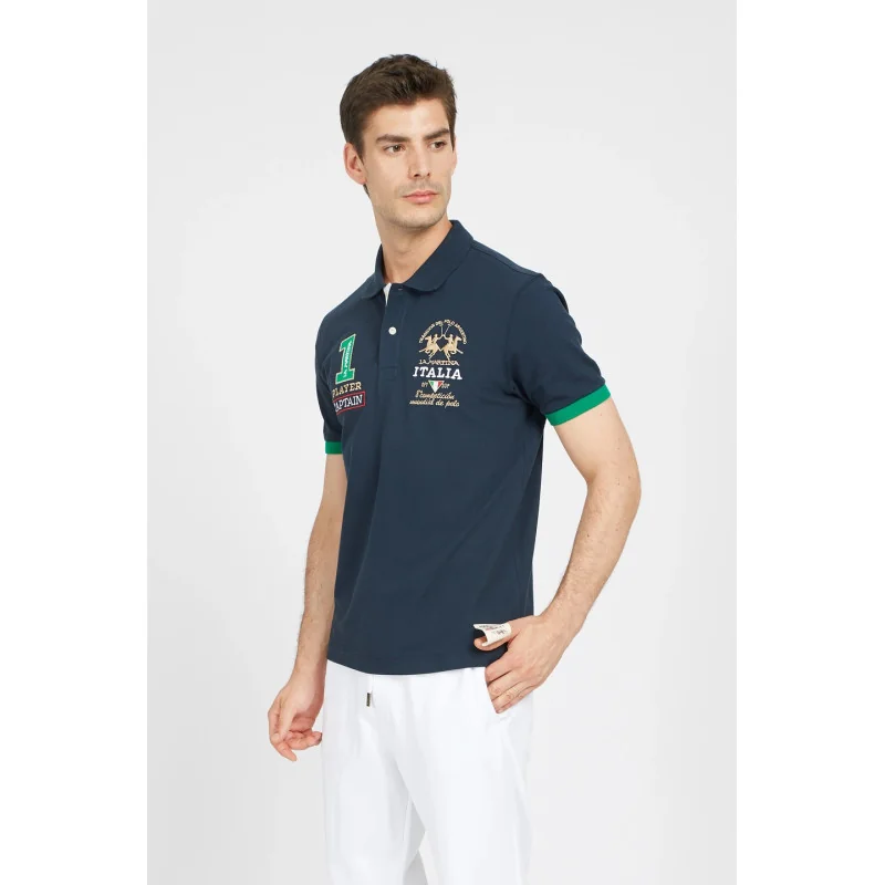 La Martina Polo Uomo Valette Piqué Di Cotone Stretch Fit Regular Blu Scuro Prezzo 160,00