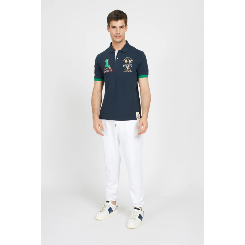 La Martina _ Sa Polo Uomo Valette Piqué Di Cotone Stretch Fit Regular Blu Scuro Prezzo 160,00