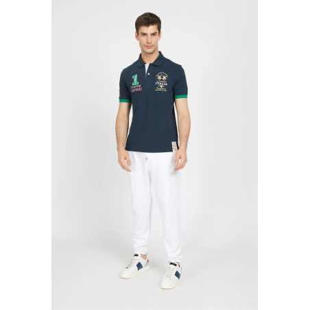 La Martina _ Sa Polo Uomo Valette Piqué Di Cotone Stretch Fit Regular Blu Scuro Prezzo 160,00