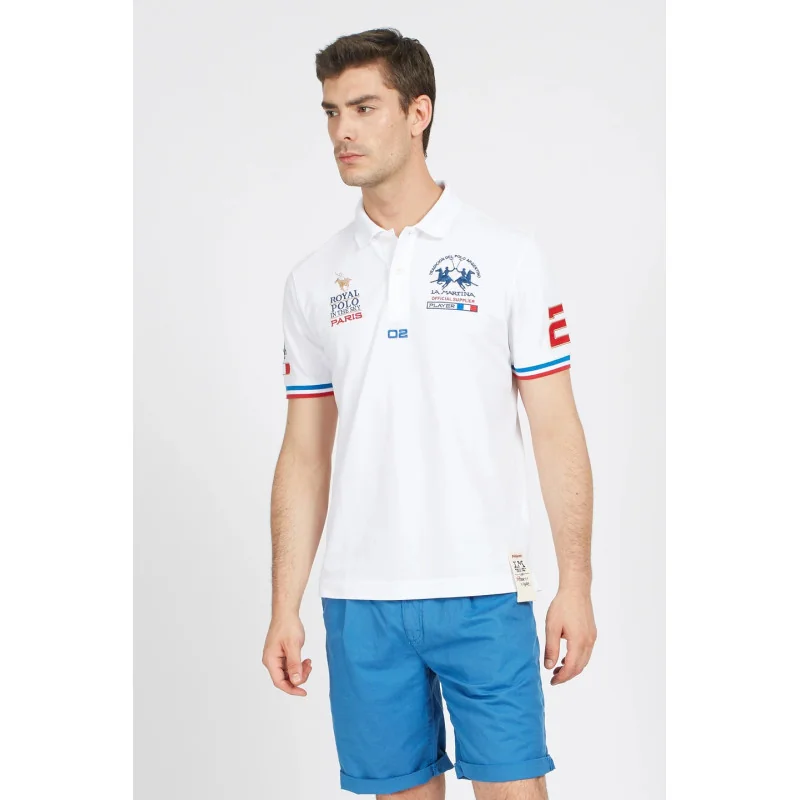 La Martina _ Sa Polo Uomo Valerio Piqué Di Cotone Stretch Fit Regular Bianco Prezzo 160,00