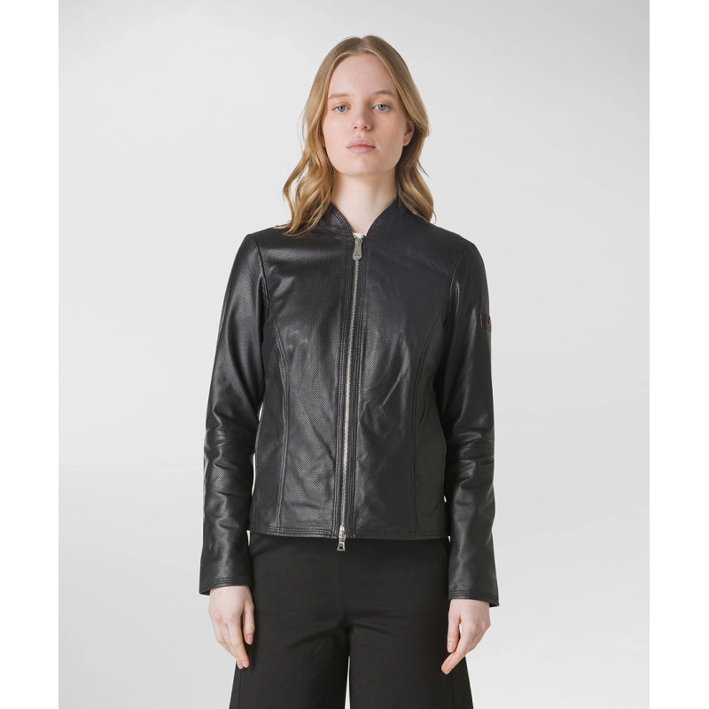 Peuterey _ Sa Giubbino Biker Donna Pelle Nero Prezzo 620,00