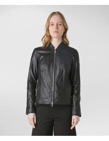 Peuterey _ Sa Giubbino Biker Donna Pelle Nero Prezzo 620,00
