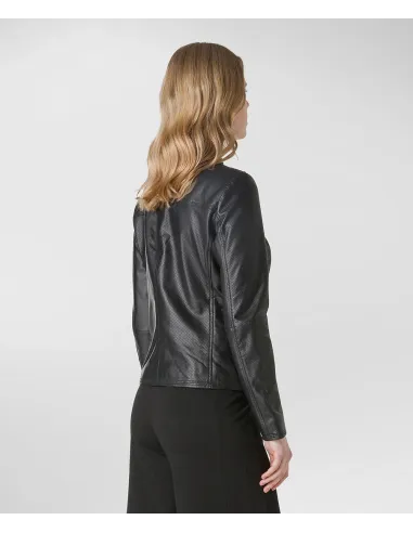Peuterey _ Sa Giubbino Biker Donna Pelle Nero Prezzo 620,00