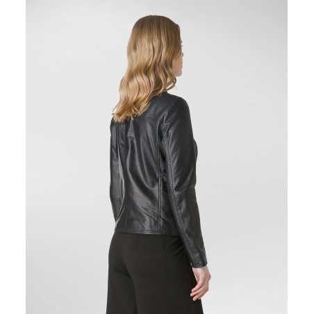 Peuterey _ Sa Giubbino Biker Donna Pelle Nero Prezzo 620,00