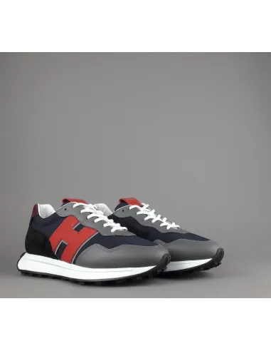 Hogan _ Sneakers H601 Uomo Pelle Tela Grigio/Blu H Gommata Prezzo 460,00