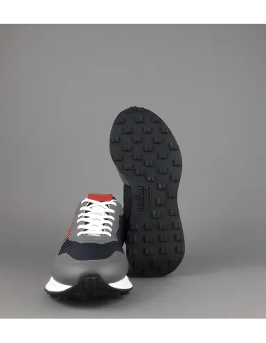 Hogan _ Sneakers H601 Uomo Pelle Tela Grigio/Blu H Gommata Prezzo 460,00