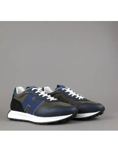 Hogan Sneakers H601 Uomo Pelle Tela Blu Scuro H Gommata Prezzo 460,00