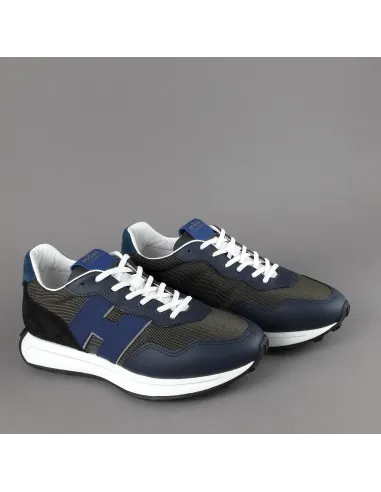 Hogan Sneakers H601 Uomo Pelle Tela Blu Scuro H Gommata Prezzo 460,00