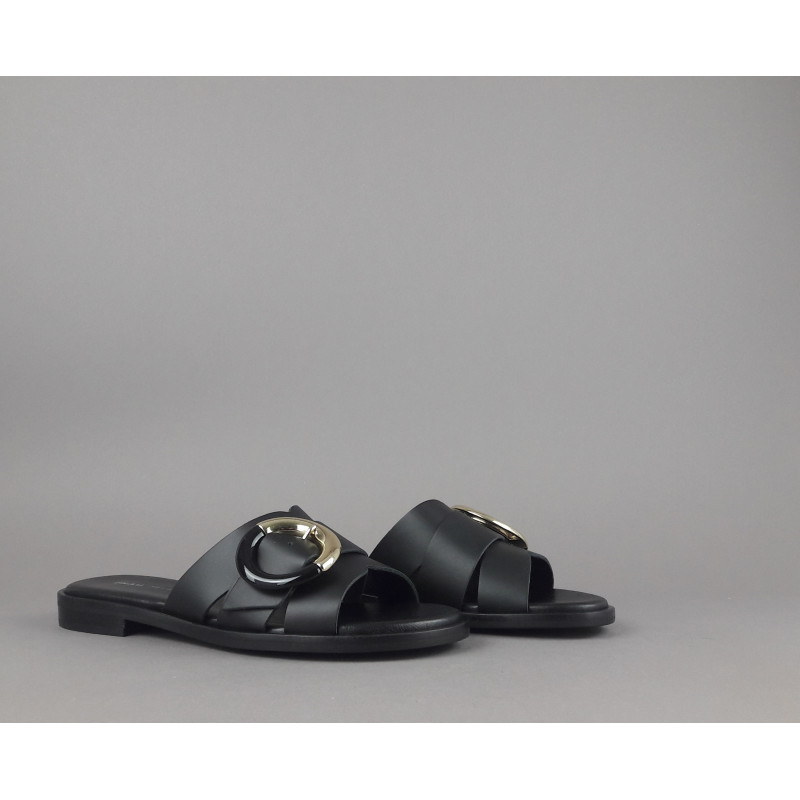 Frau _ Sa Slipper Donna Pelle Nero Fibbia Metallo Prezzo 95,00
