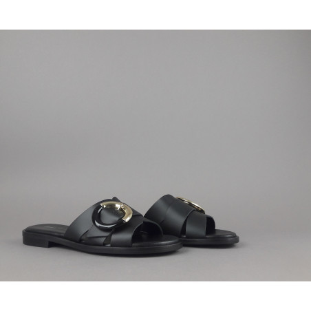 Frau _ Sa Slipper Donna Pelle Nero Fibbia Metallo Prezzo 95,00