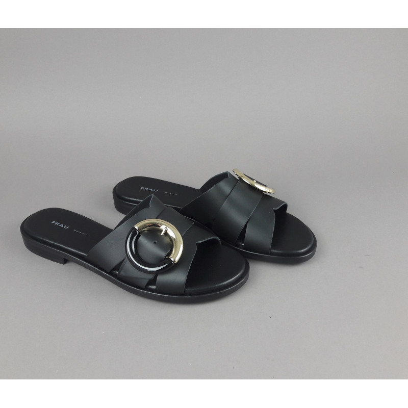 Frau _ Sa Slipper Donna Pelle Nero Fibbia Metallo Prezzo 95,00