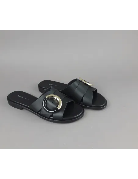 Frau Slipper Donna Pelle Nero Fibbia Metallo Prezzo 95,00