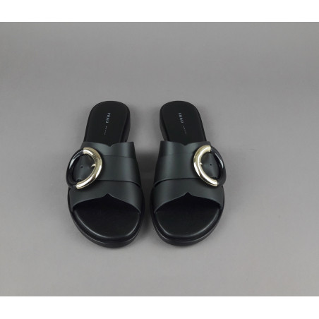 Frau _ Sa Slipper Donna Pelle Nero Fibbia Metallo Prezzo 95,00