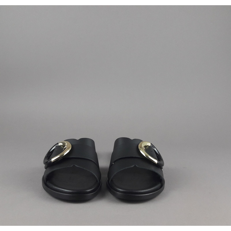 Frau _ Sa Slipper Donna Pelle Nero Fibbia Metallo Prezzo 95,00