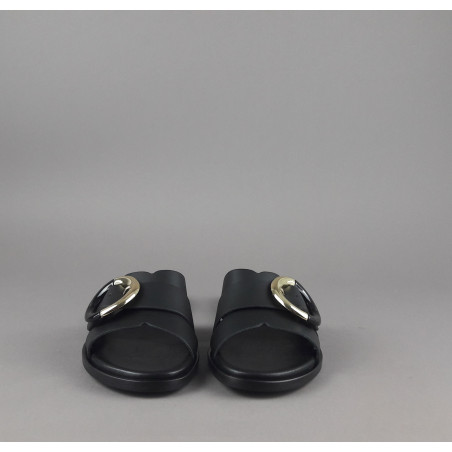 Frau _ Sa Slipper Donna Pelle Nero Fibbia Metallo Prezzo 95,00