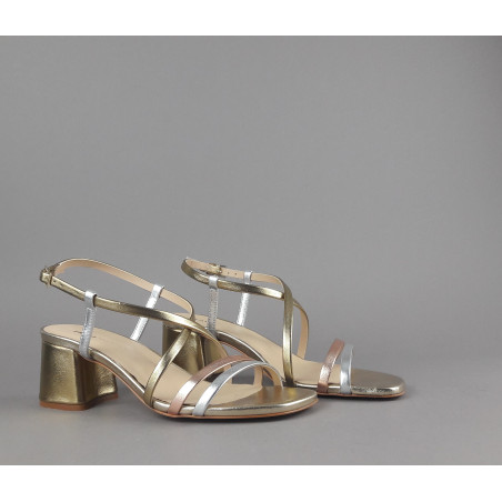 Frau _ Sa Sandalo Donna Pelle Metal Listelli Oro Rame Argento Prezzo 155,00