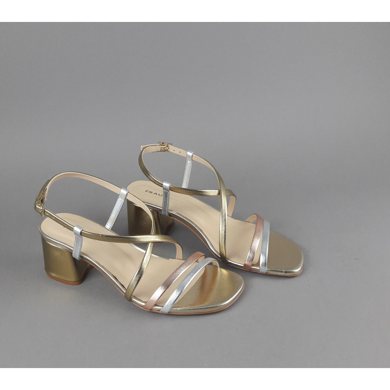 Frau _ Sa Sandalo Donna Pelle Metal Listelli Oro Rame Argento Prezzo 155,00