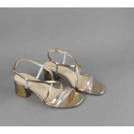 Frau _ Sa Sandalo Donna Pelle Metal Listelli Oro Rame Argento Prezzo 155,00