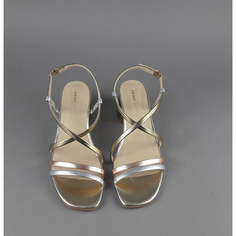 Frau _ Sa Sandalo Donna Pelle Metal Listelli Oro Rame Argento Prezzo 155,00