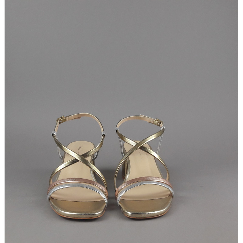 Frau _ Sa Sandalo Donna Pelle Metal Listelli Oro Rame Argento Prezzo 155,00