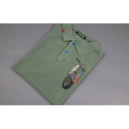 Shockly _ Sa Polo Uomo Piquet Cotone Verde Militare Tenue Con Stampa Prezzo 99,00