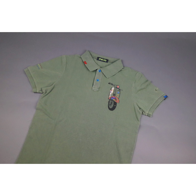 Shockly _ Sa Polo Uomo Piquet Cotone Verde Militare Tenue Con Stampa Prezzo 99,00