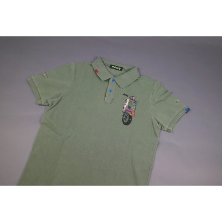 Shockly _ Sa Polo Uomo Piquet Cotone Verde Militare Tenue Con Stampa Prezzo 99,00