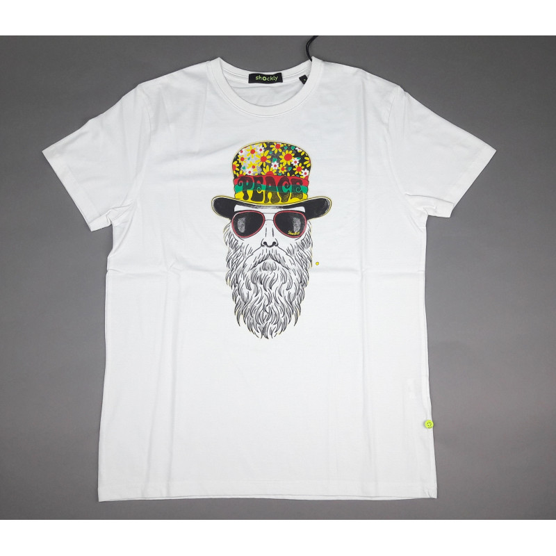 Shockly _ Sa T-Shirt Uomo Cotone Bianco Con Stampa Hipster Prezzo 59,00