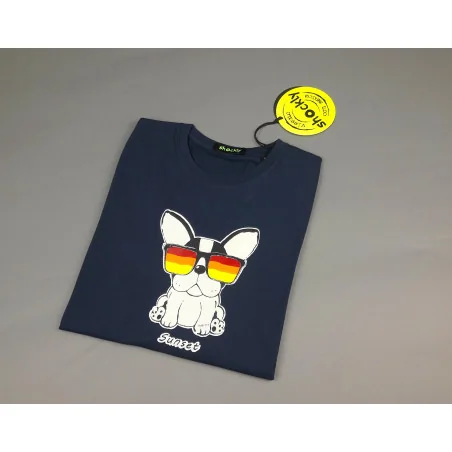 Shockly _ Sa T-Shirt Uomo Cotone Blu Scuro Con Stampa French Bulldog Prezzo 59,00