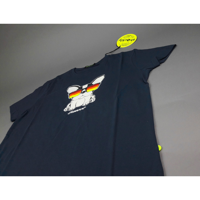 Shockly _ Sa T-Shirt Uomo Cotone Blu Scuro Con Stampa French Bulldog Prezzo 59,00