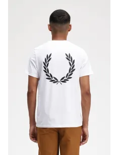 Fred Perry T-Shirt Uomo Cotone Bianco Con Stampa Grafica Sul Retro Prezzo 89,00