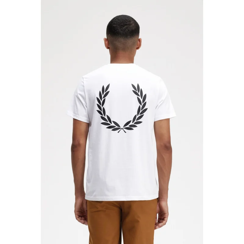 Fred Perry T-Shirt Uomo Cotone Bianco Con Stampa Grafica Sul Retro Prezzo 89,00