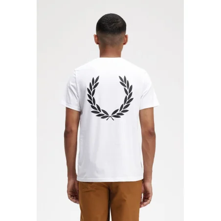 Fred Perry T-Shirt Uomo Cotone Bianco Con Stampa Grafica Sul Retro Prezzo 89,00