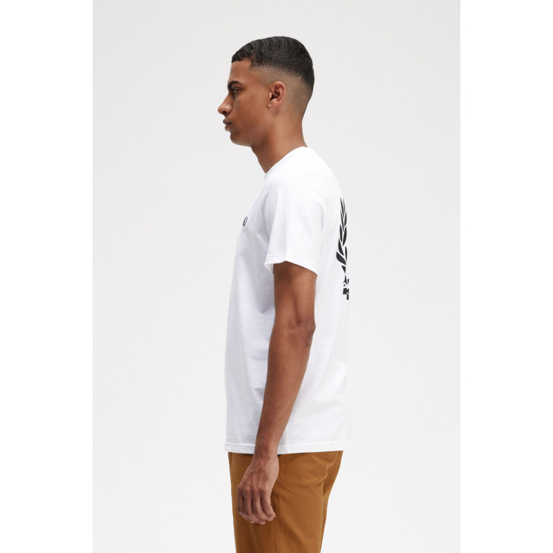 Fred Perry _ Sa T-Shirt Uomo Cotone Bianco Con Stampa Grafica Sul Retro Prezzo 89,00